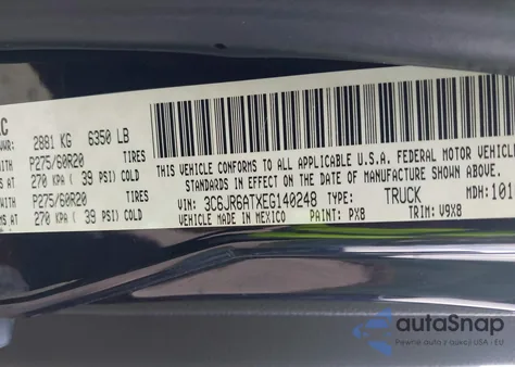 2014 Ram 1500 Express from USA, damaged, VIN 3C6JR6ATXEG140248